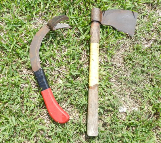 サトウキビ専用の鎌と斧